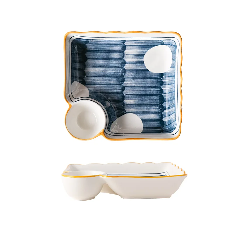 Hensin White And Blue High Quality Fine Restaurant Japanese Style Popular Wholesale Dinnerware Sauce Ceramic Plate For Weeding