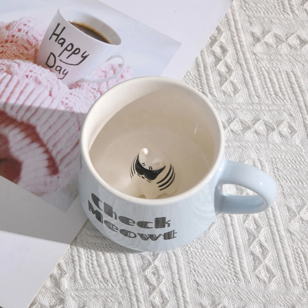 3D Coffee Mug Ceramics Figurine Mug Cute Animal Inside Cup Cartoon Customization Travel Mugs American Style Hand Painting Glossy