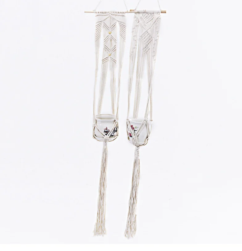 LANGUGU Set of 2 Macrame Plant Hanger with Wooden Dowel Wall Hanging Planter Basket for Indoor Outdoor Flower Pot Plant Holder