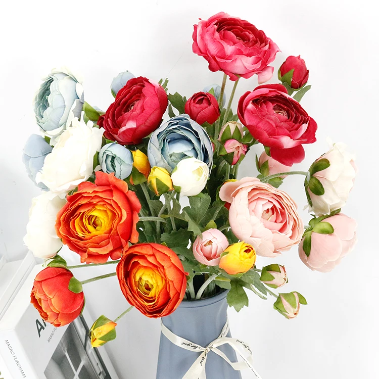 Рукоделие 3 ветки 9 голов Ranunculus свадебный Декор для дома Искусственные цветы