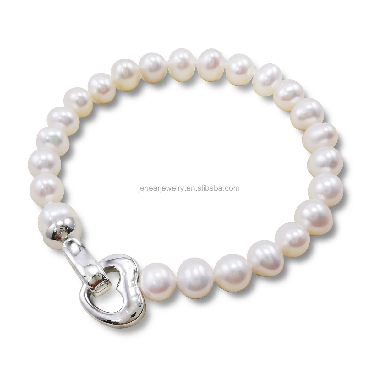 
Freshwater pearl beaded bracelets women natural white pearl bracelet near round with smooth skin and high luster and heart clasp 
