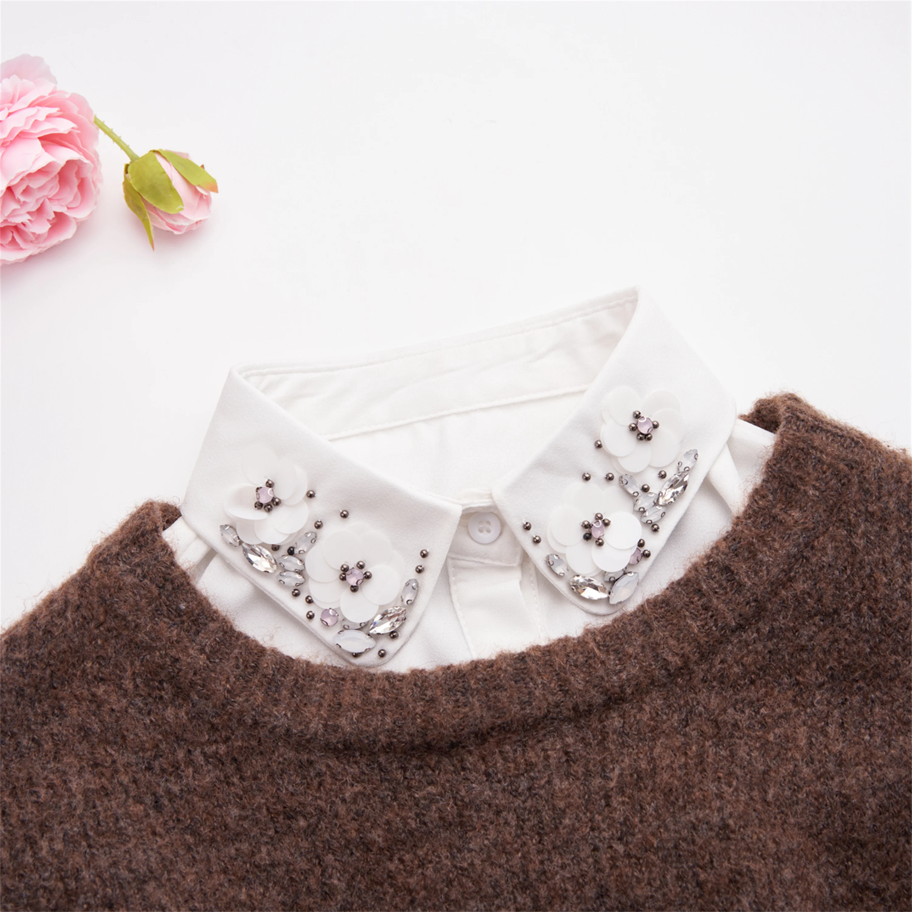 New Product Hand Sewn Pink Peach Blossom Removable Detachable Matching Shirt Fake Collar