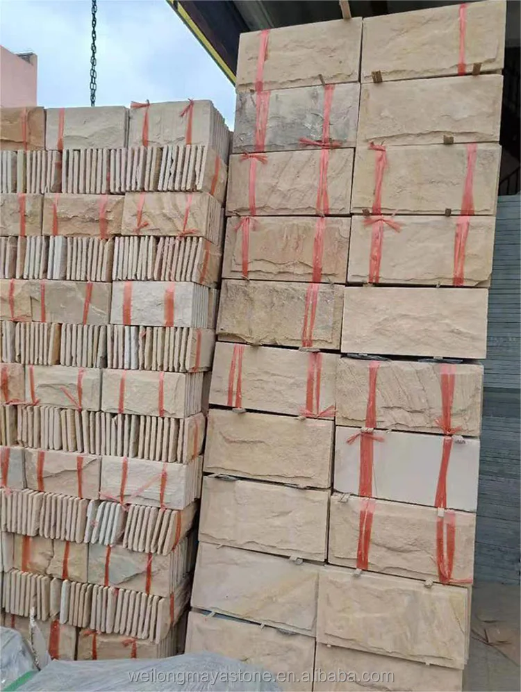 Chinese Natural Sandstone Villa Yellow Mushroom Stone Balcony Culture Stone Garden Outdoor Wall Brick Ancient External