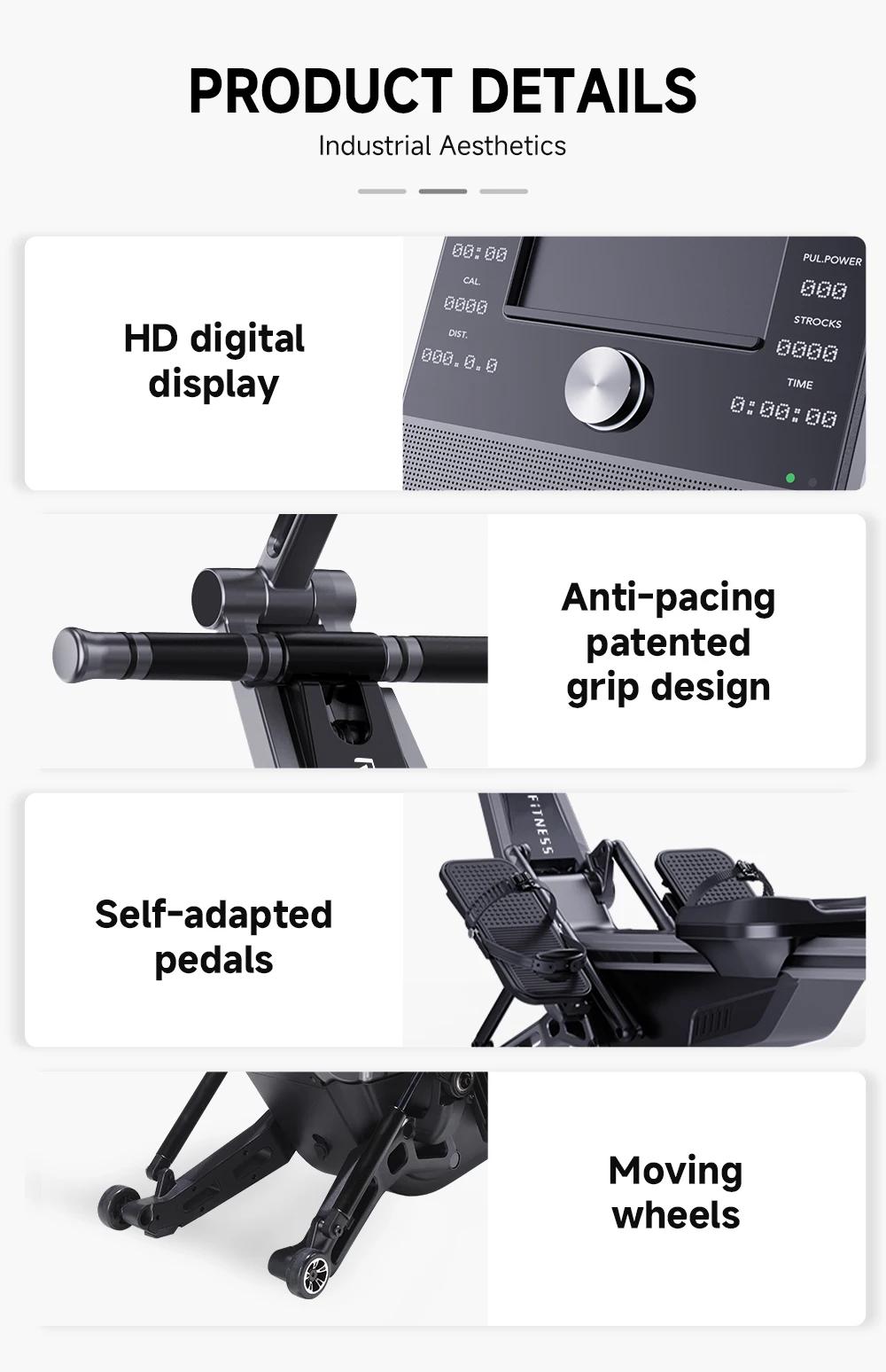 RH Design Commercial Gym Equipment Rowing Machine Concept Air Crane Sports Rowing Machine