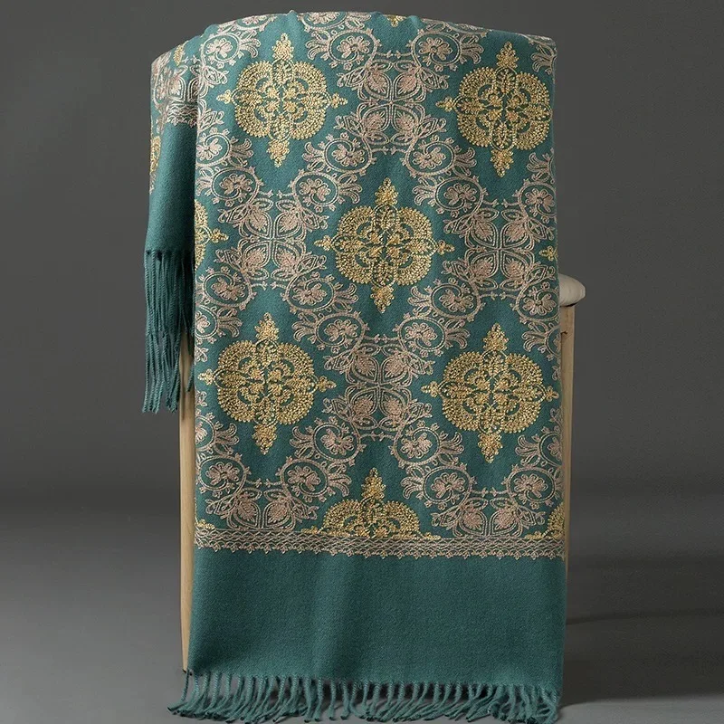 Fast Delivery Fashion Simple Soft and Thick Winter Gold Silk Crown Embroidered Scarf