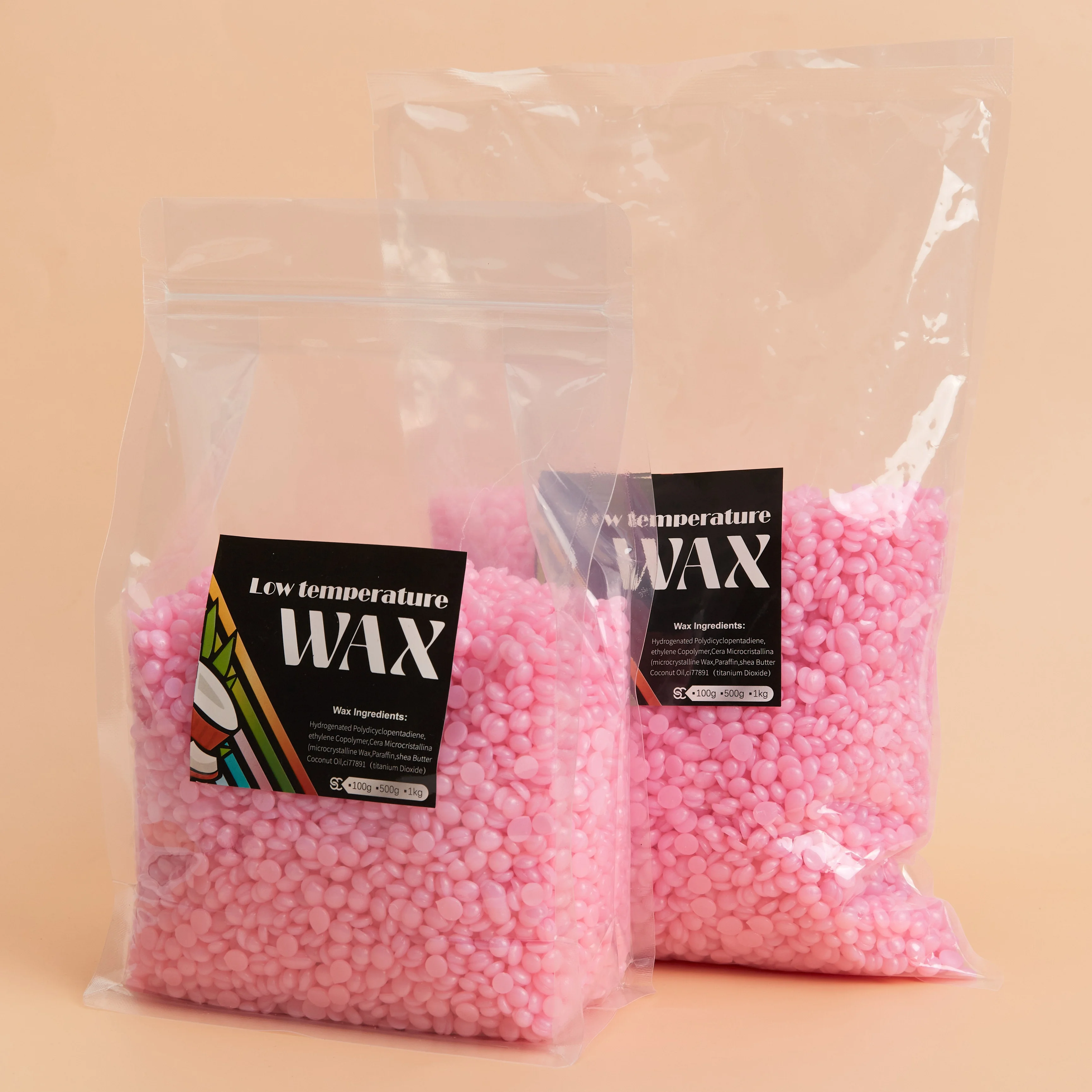 Professional private label 1kg glitter shiny pink Rosin Free Hypoallergenic Hair Removal Coconut Hard Wax Beads Body Waxing