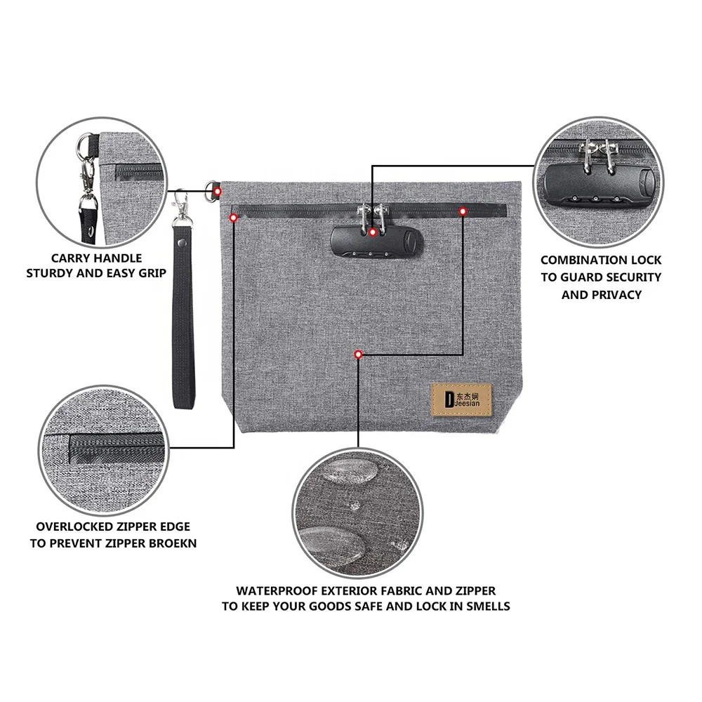 Waterproof sealing zipper combination lock smell proof bag carbon lining handbag odor proof bag