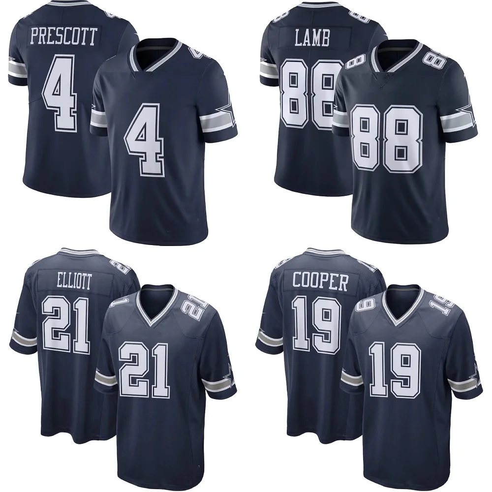 Custom Dallas City Team Club Uniform Stitched American Football Jersey Cowboy Navy game 4 Prescott 88 Lamb 21 Elliott