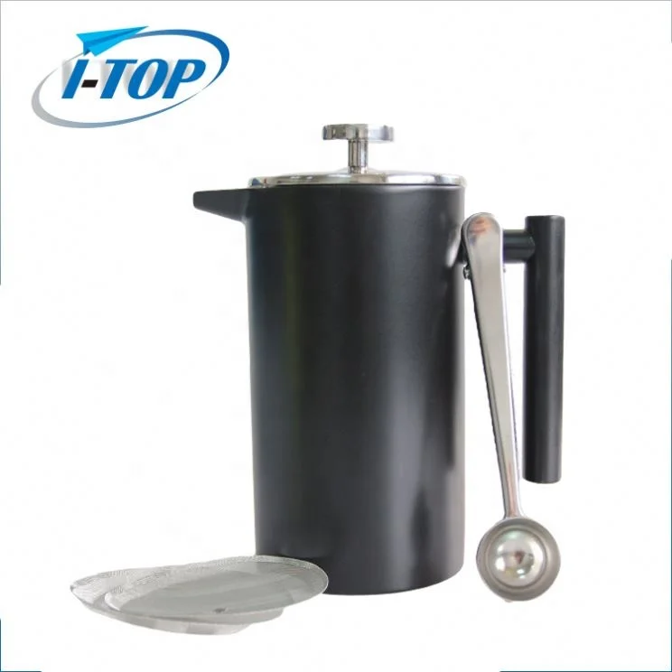 Good quality stainless steel coffee pot double wall french coffee plunger with black plating
