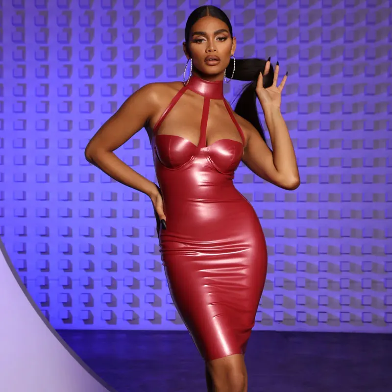 Lady Elegant Sexy Sleeveless Causal Dresses Latex Bondage Mini Dress