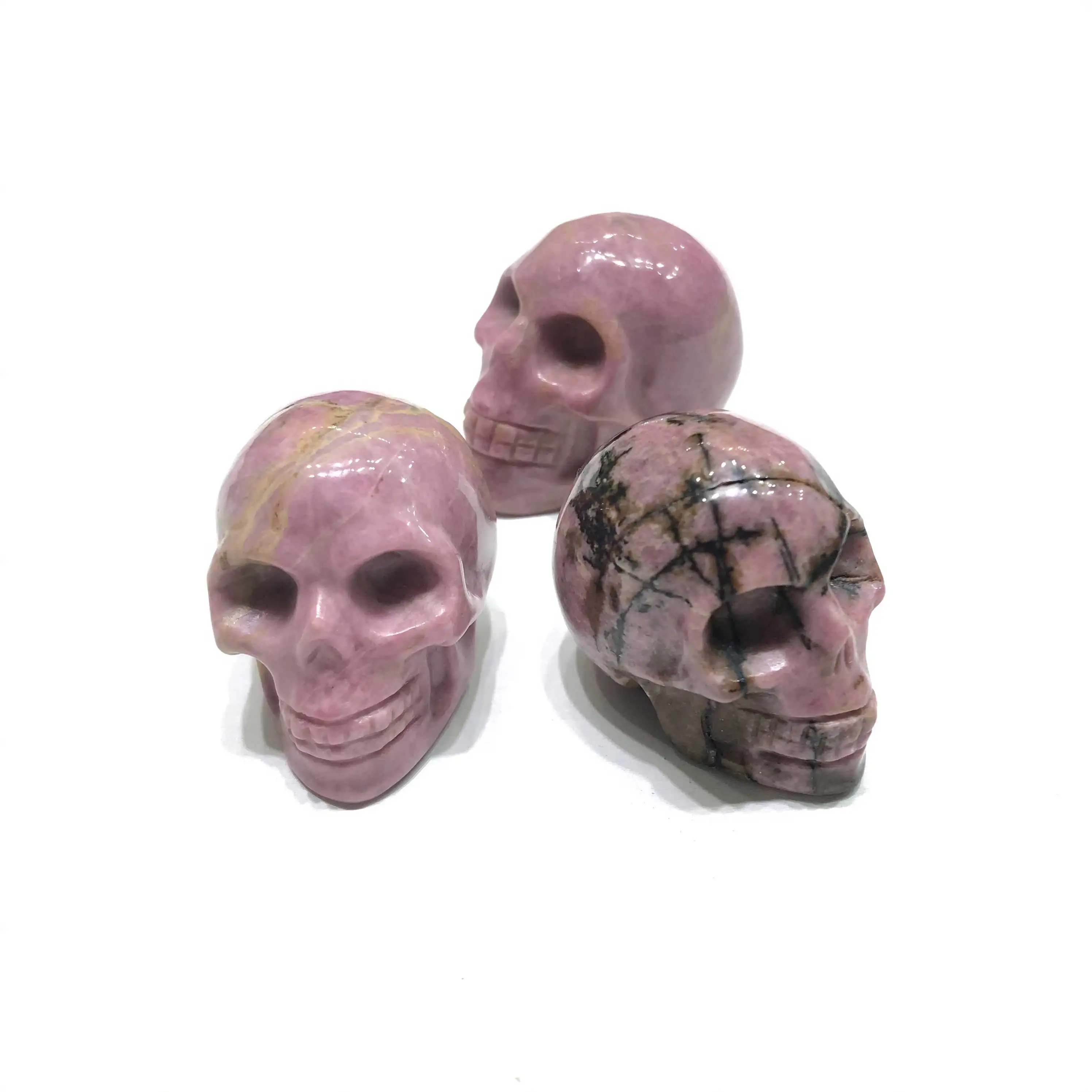
New Natural High Quality Pink Black Rhodonite Crystal Skulls For Home Decoration Sale 