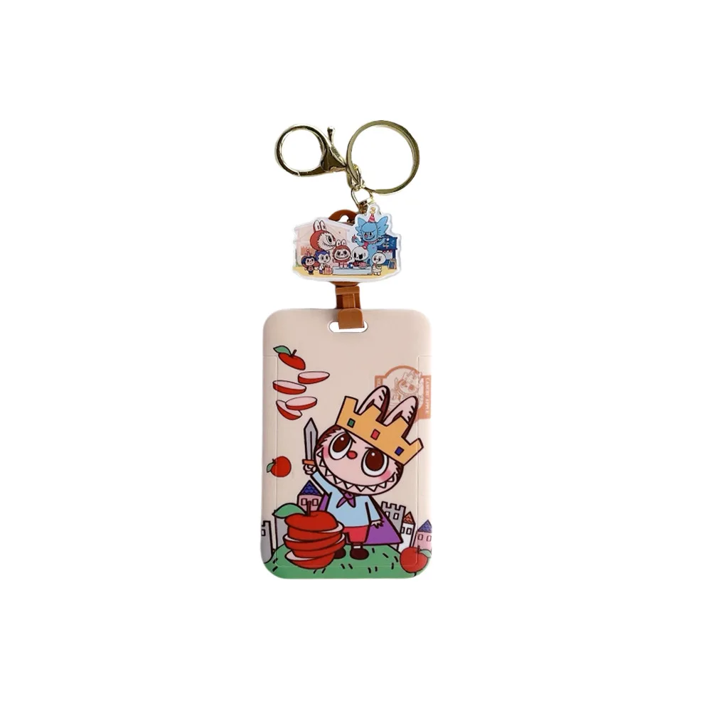 New Cartoon Kawaii Bubu School bus card Holder with Keychain Anime Easy to stretch buckle id Card Holder ABS Plastic Card case