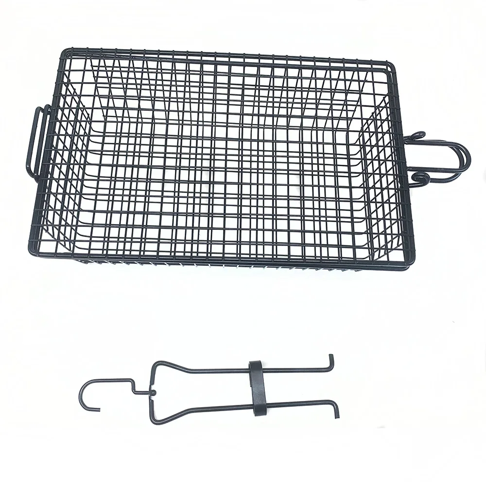 Non Stick BBQ Grilling Basket with Hanging Hook, Vegetables Meat Grilling Basket for BBQ Pit Barrel Use Charcoal Smoker Grill