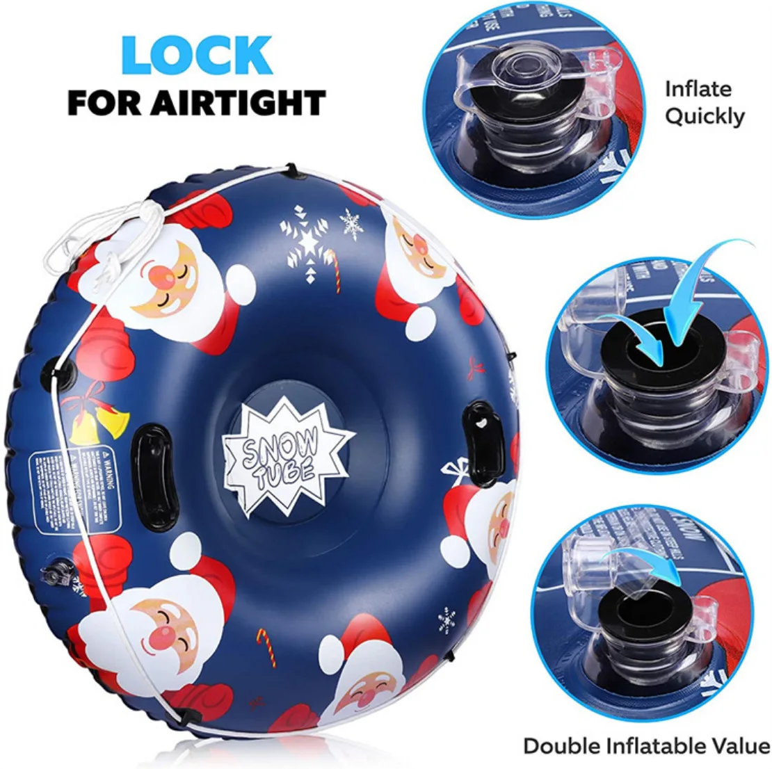 Outdoor Sports 110Cm Heavy Duty Inflatable Santa Claus Sledge Thicken 7P Pvc Winter Snow Tube With Handle
