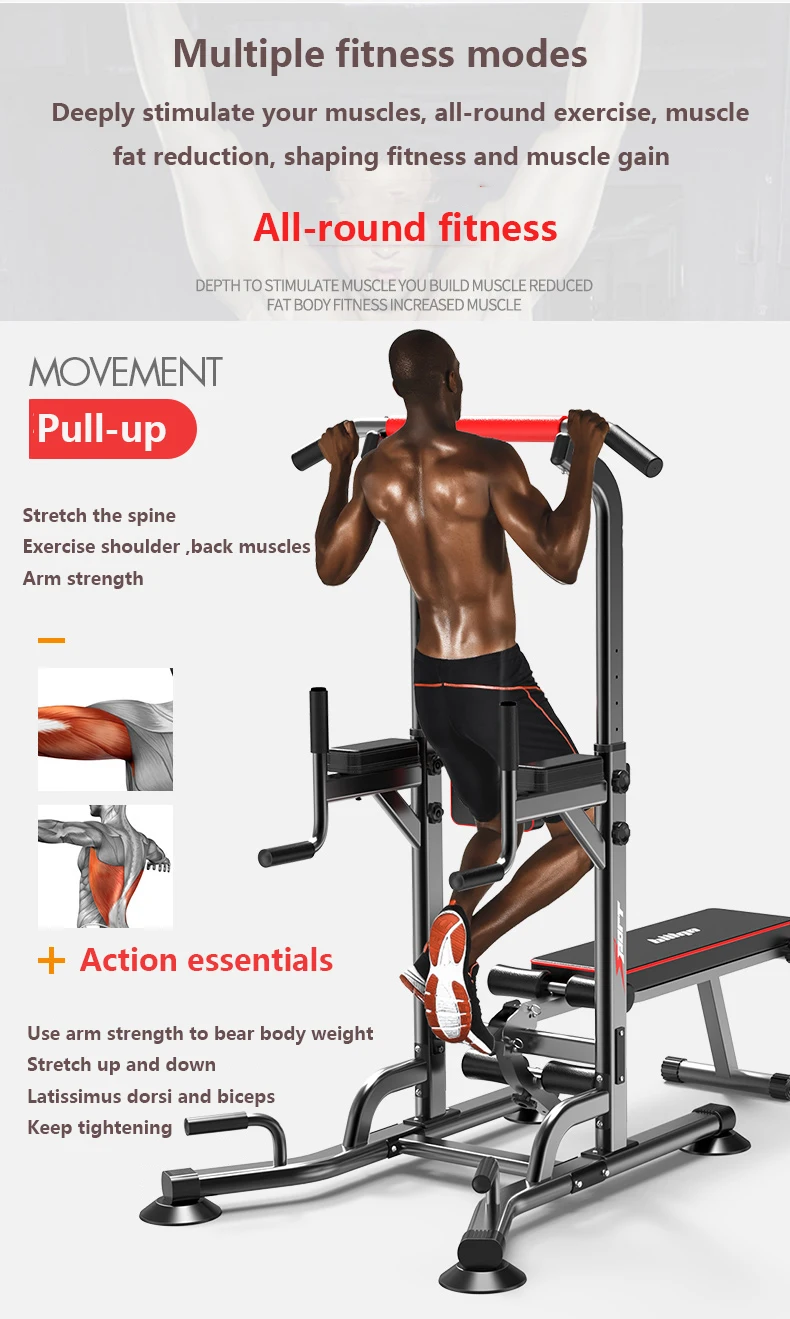 Home Use adjustable Multi Function Single Bar Pull Up Station Power Tower With Weight Bench