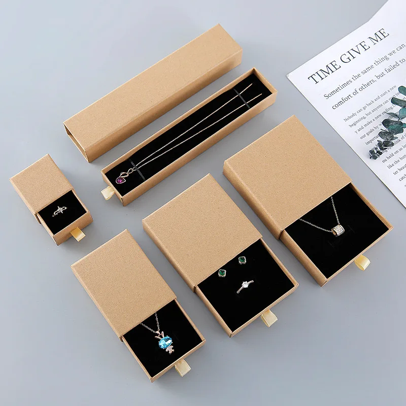 Wholesale 9x9x3cm Custom Logo Paper Drawer Jewelry Box for Bracelet Necklace Ring Earrings Packaging Gifting