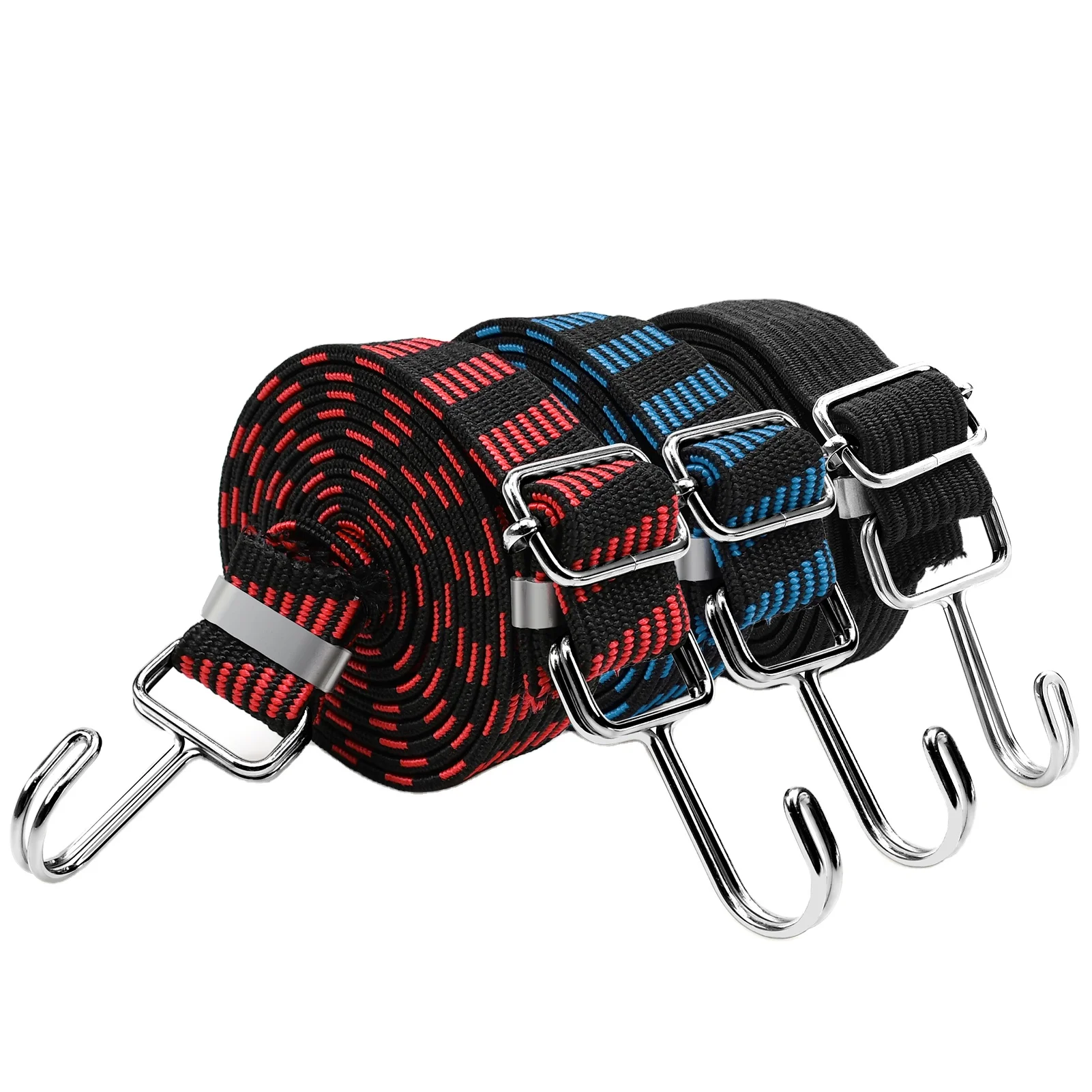 Factory Price Customizable Color Heavy Duty Elasticity Luggage Straps Adjustable Wide Flat Bungee Cords with Hooks