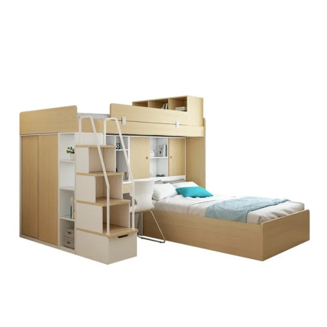
Modern Bedroom Furniture wooden bunk twins kid bed with desk and wardrobe 