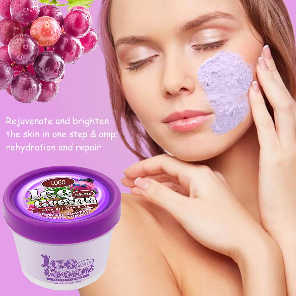 OEM ODM 100g Facial Skin Care Clay Mask Whitening Grape Mud With Crystal Material Wash Off Face Cleaning For Females
