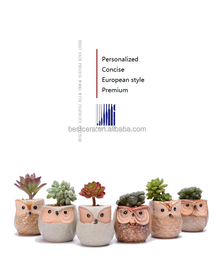 Owl Shaped flower pot decorative succulent pots mini ceramic succulent planter pot a drainage hole