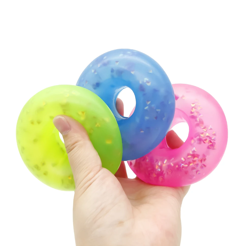 TPR Sequin Pectins Round Bracelet Stress Ball Transparent Doughnut Decompression Pinch Fidget Toy Squishy Toys