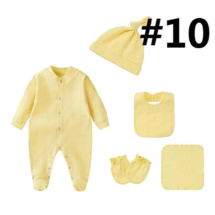 newborn baby clothes 6 pcs set  bib hat  socks set  short sleeve baby romper plain 100% combed cotton baby  white romper