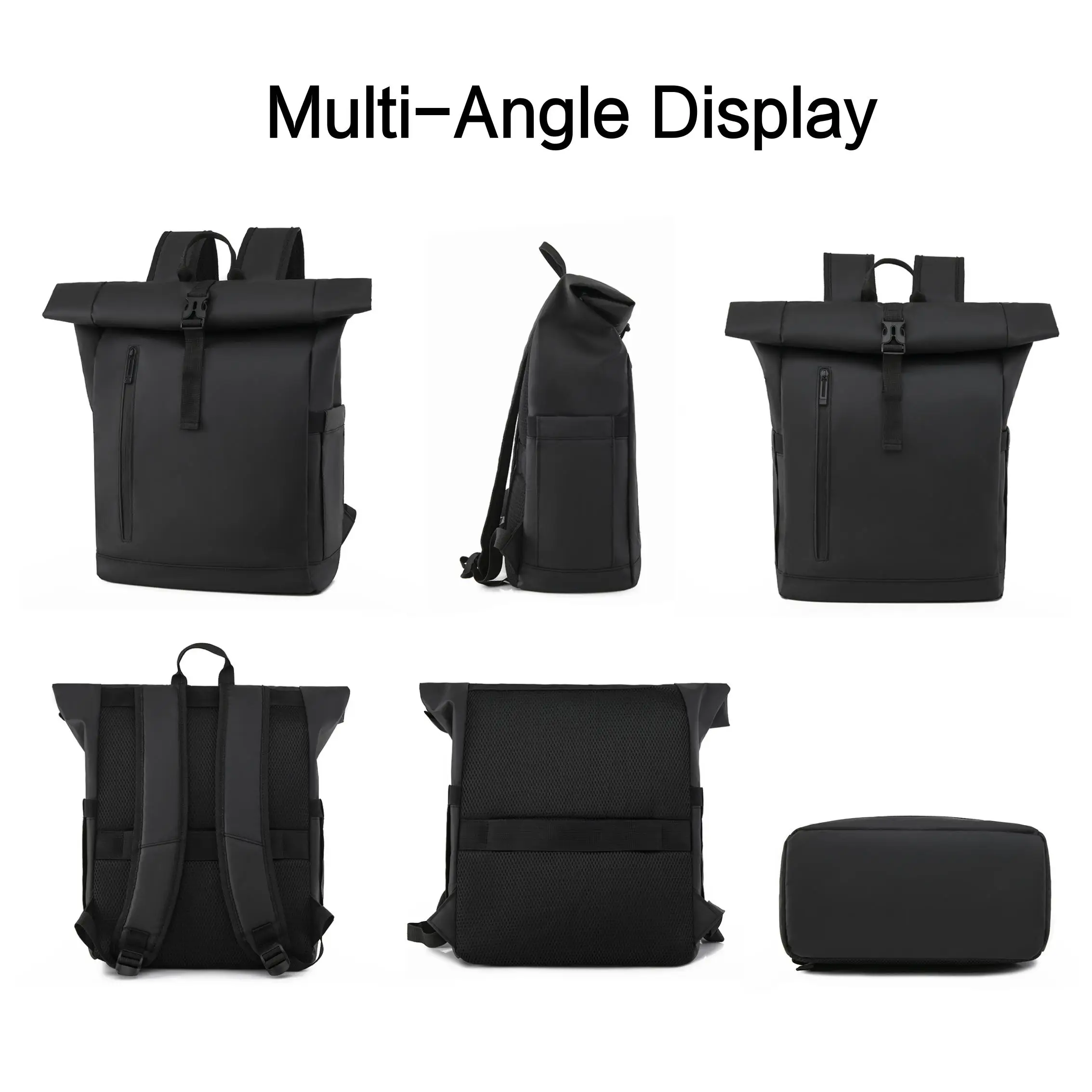 Unisex Trendy Roll Top Laptop Backpack with Customizable RPET Fabric Accessible Expandable Business Bag Waterproof Company Gift