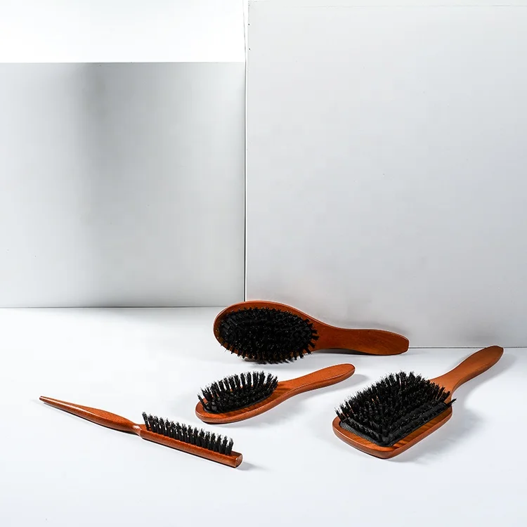 Luxe wood boar bristle brush natural boar bristle brush with design soft beauty salon tools