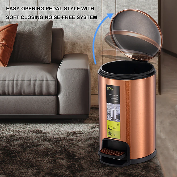 
CCKO Hot Selling Champagne Gold 5L Foot Pedal Bin Trash Can 