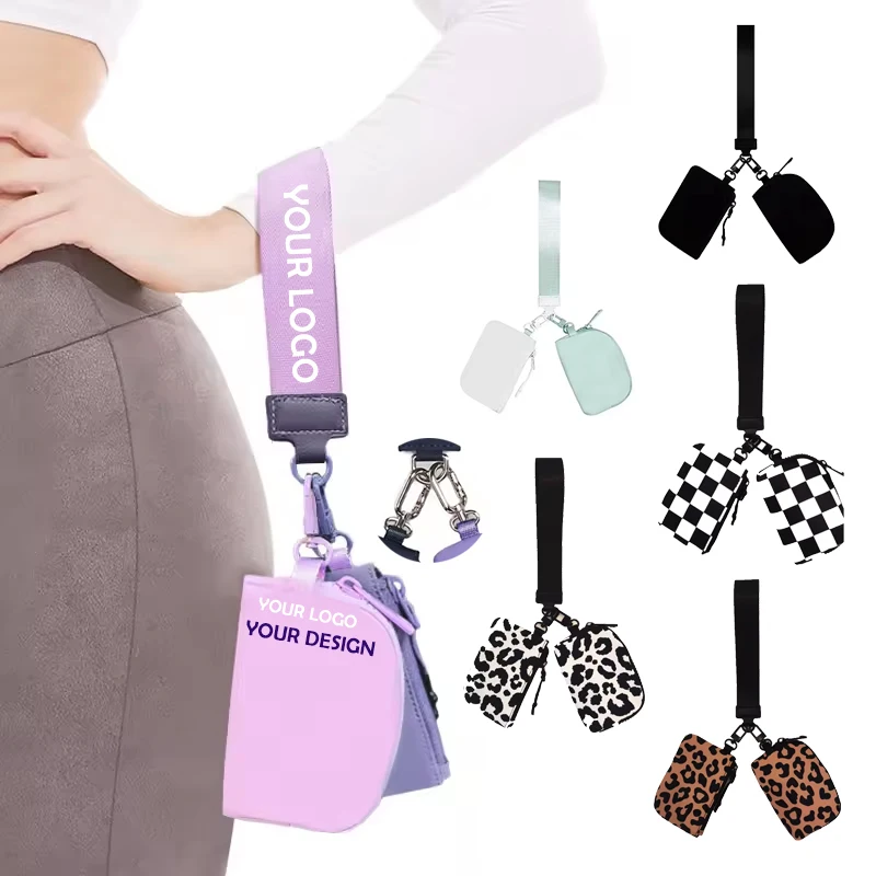 Wholesale Factory Lulu Dual Pouch Wristlet Pouch double Lemon Dural Wristlet key Chain Coin Bag Card Holder Portable