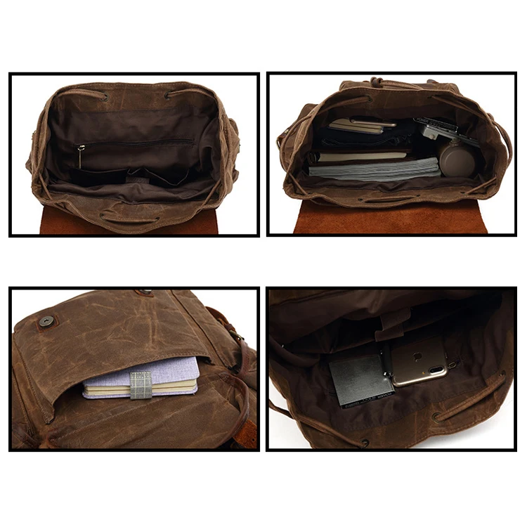 Genuine Leather Canvas Waxed Backpack Large School Bag Travel Rucksack Laptop Bag
