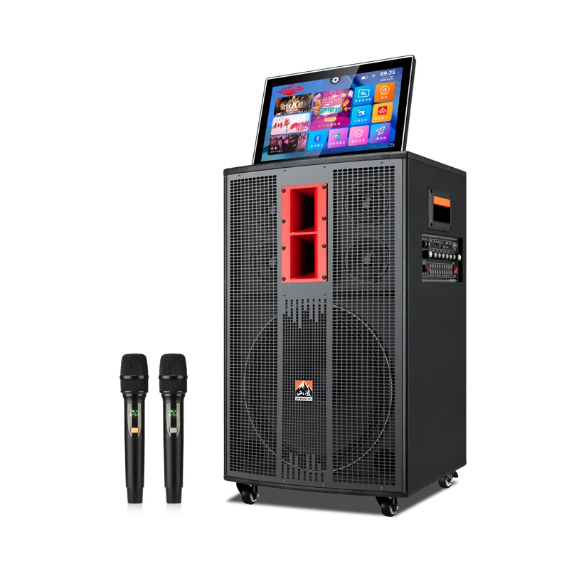 Smart projector  19 inch touch display 15 inch subwoofer karaoke with 2 mic outdoor WIFI Blue tooth Youtube party speaker