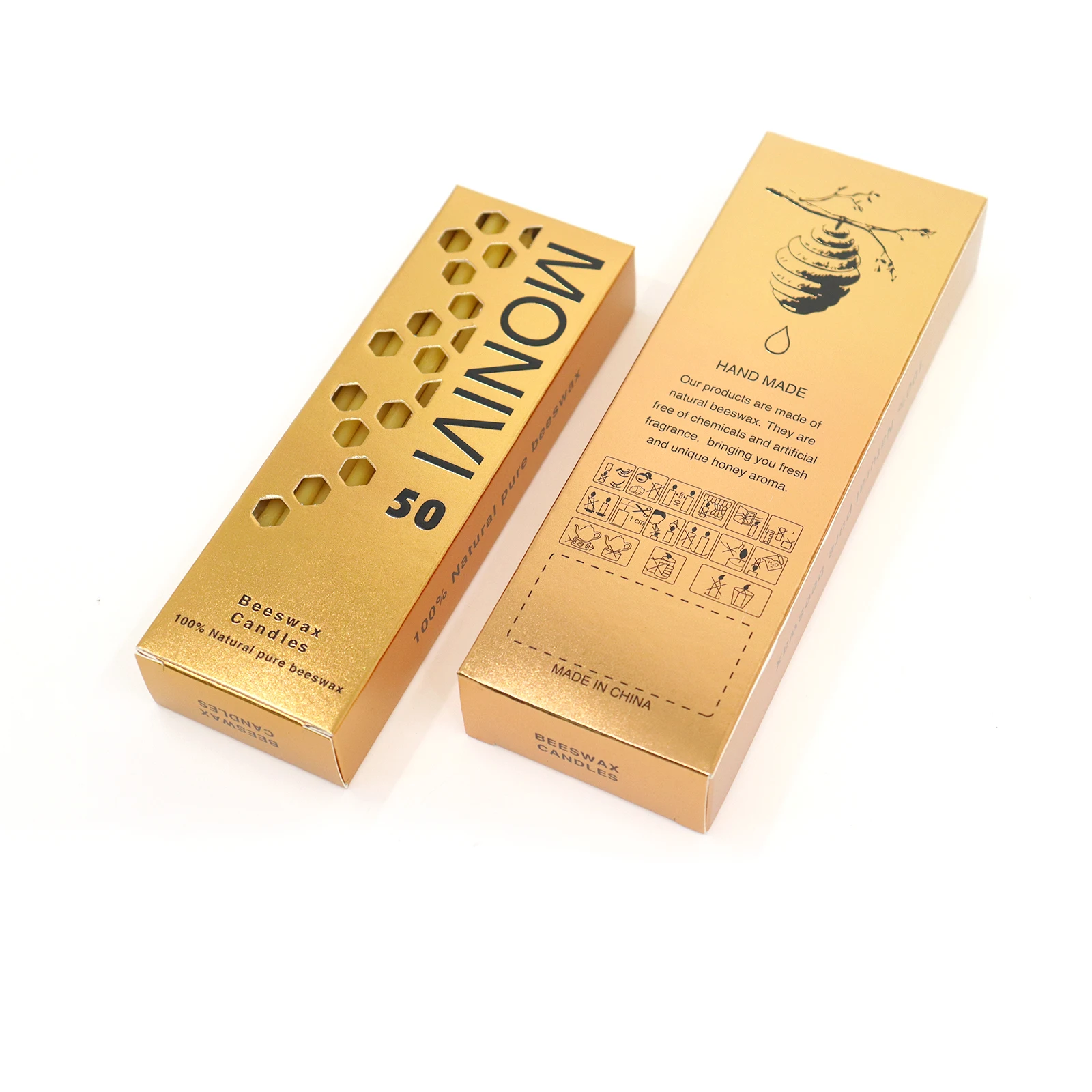 Custom Thin Long 6.3 Inch / 7.3 Inch 100% Natural Beeswax Prayer Taper Candles Religious Smokeless Pure Beeswax Candles with Box