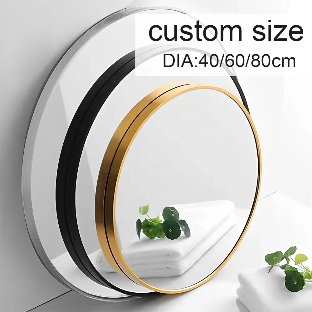 Wall Mounted Circle Mirror, Large Hanging Wall Mirror Round Black Gold Vanity Espejo Spiegel Miroir for Bathroom Bedroom Living