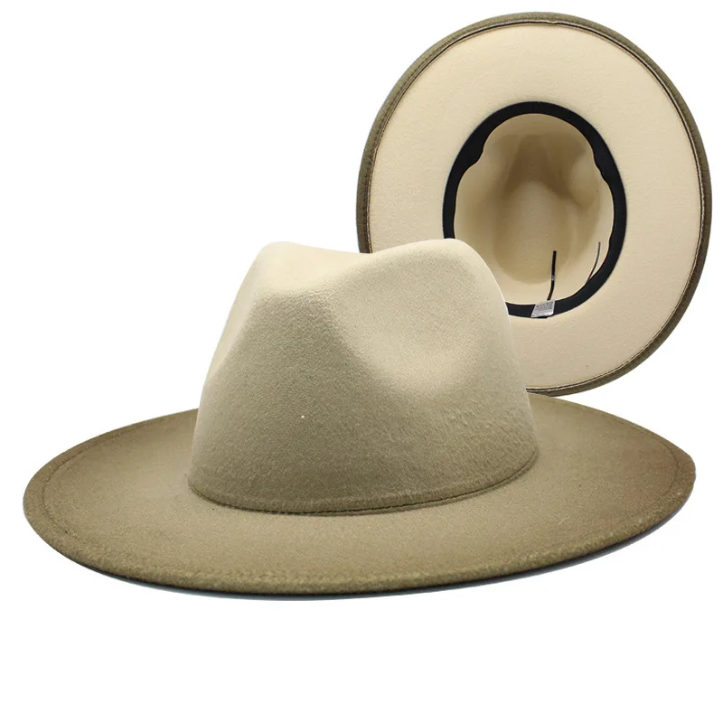 Autumn Winter Fashion width Brim Jazz Hats 2 Tone Spray-Paint Gradients Color Men Women Custom