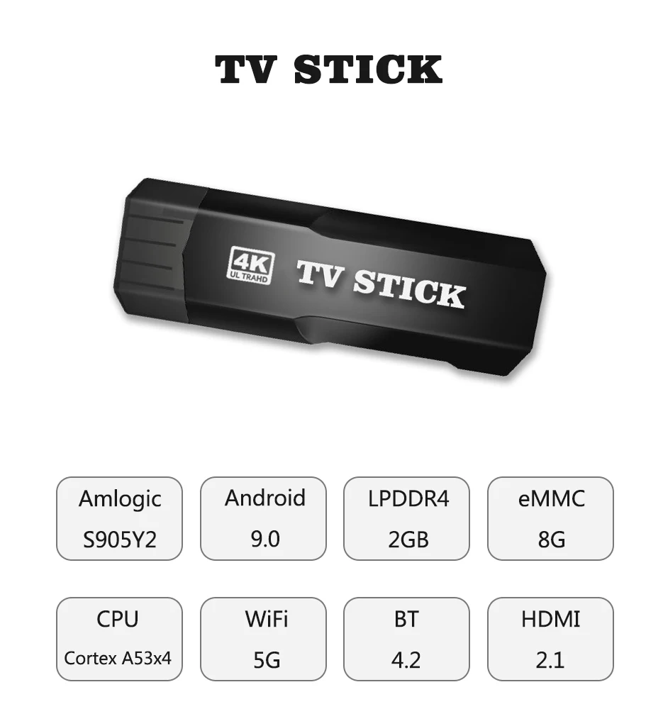 Hot Selling Amlogic S905Y2 Wifi Android TV Stick Dual 4GB 16GB 4K Streaming Fire TV Stick
