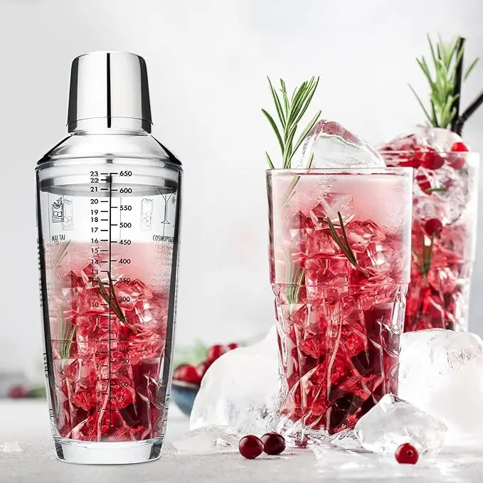 23 oz Glass Cocktail Shaker Set 4 PCS Bartender Kit Martini Mixer Shaker with Built-in Strainer  Bar Tool Set