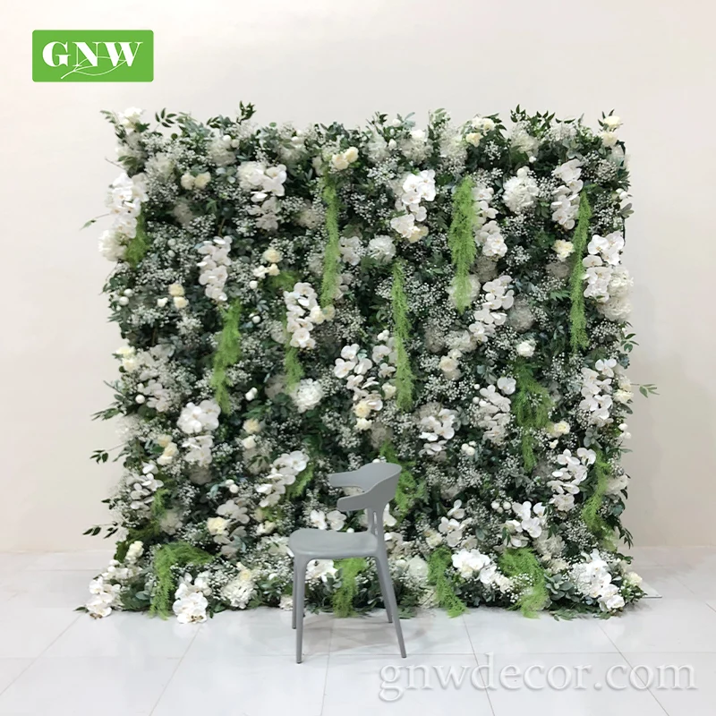 GNW greenery flower wall wedding decor with white hang orchid and gypsophila 3d wall