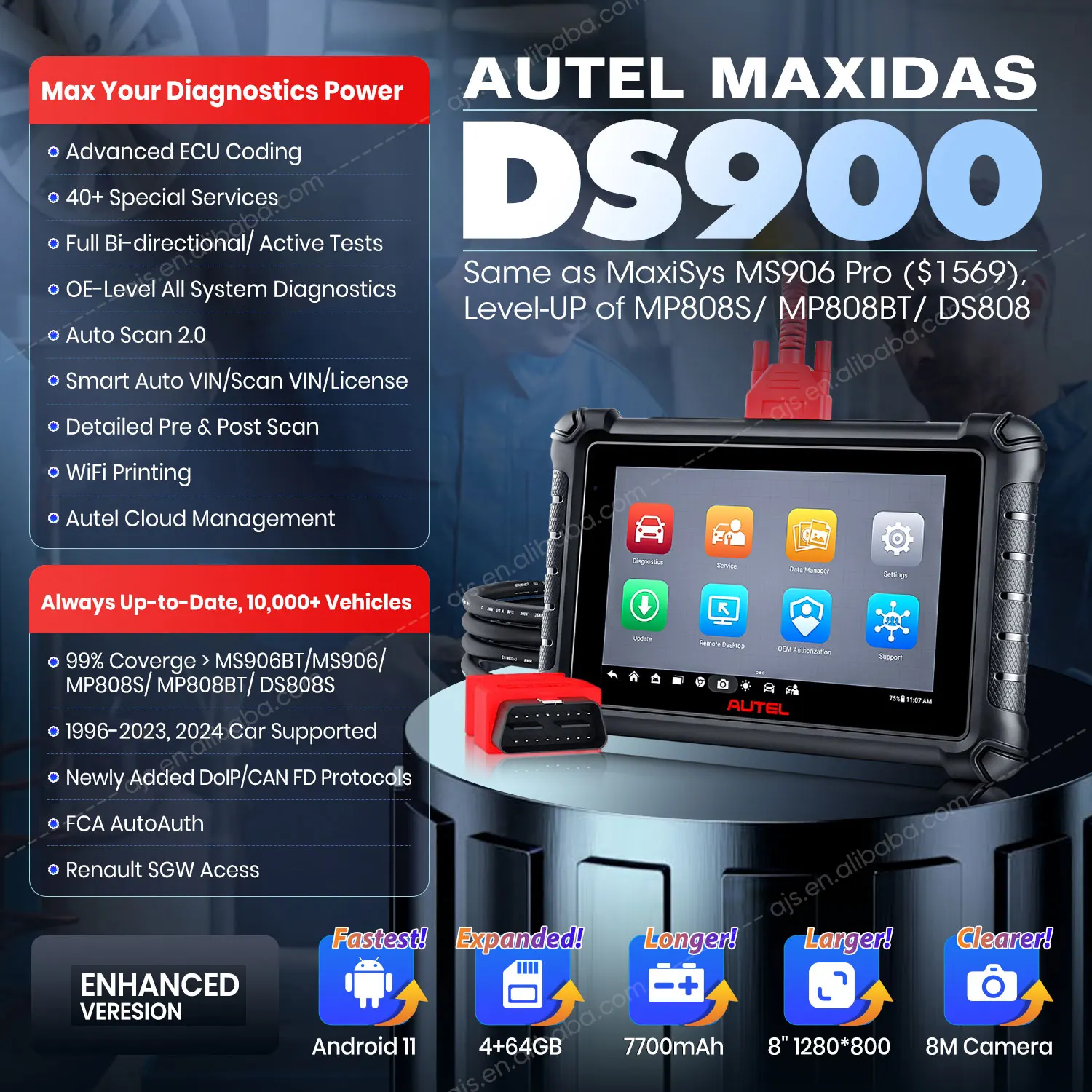 [US VERSION] Autel MaxiCheck DS900 Car Full System Diagnostic Tool Code Reader Machine Universal Vehicle OBD2 Scanner Tools