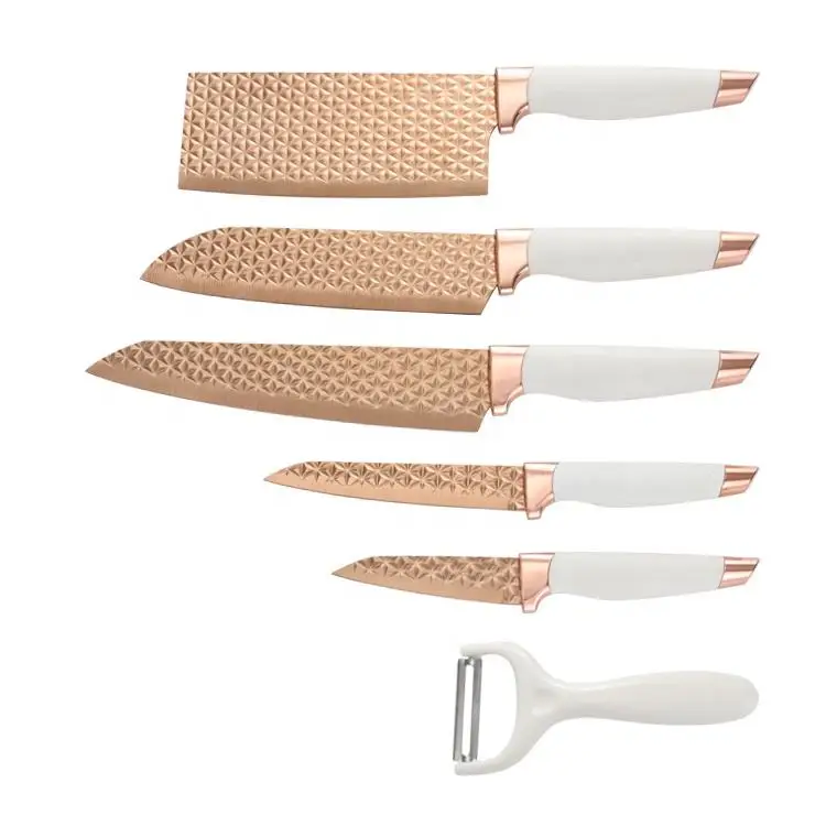 Wholesale Knife For Kitchen Stainless Steel Embossed In Rose Gold Diamond Knife Set