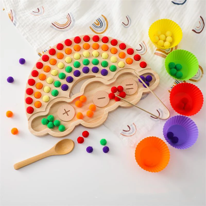 YT BABY  New Style Rainbow Board Fur Ball Toy,Kids Wooden Coin Box Drawer Game Educational Toys