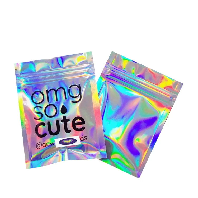 Holographic Colorful Shiny 3 side sealing bags with zip lock