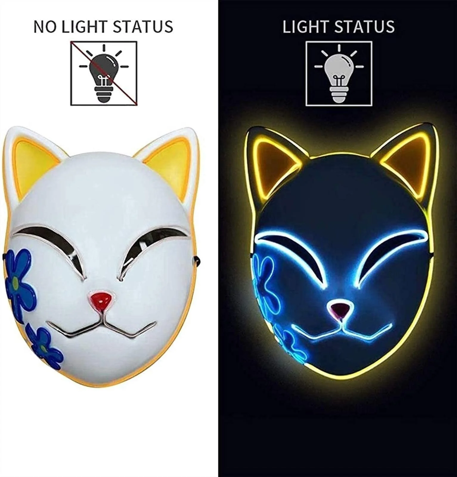 Demon LED Mask Costume Props Japanese Anime Plastic Fox Face Cosplay Glowing Masks for Adult Masquerade Party