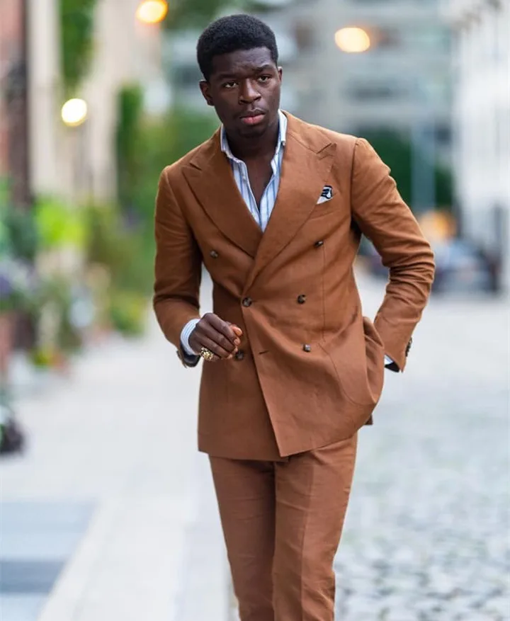 Costume Homme Peaked Lapel Male Men Suits Double Breasted Wedding Prom Terno Masculino Slim Fit Groom Blazer 2 Pcs(Jacket+Pant)