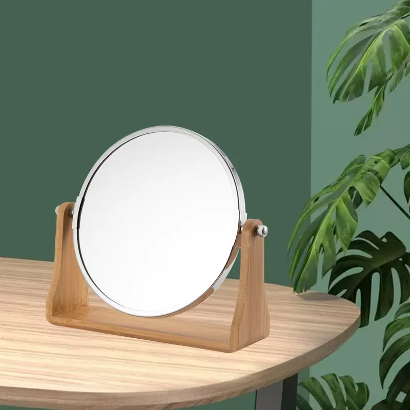 Хромированное зеркало для макияжа бамбуковое основание спальни настольное портативное увеличительное одевания