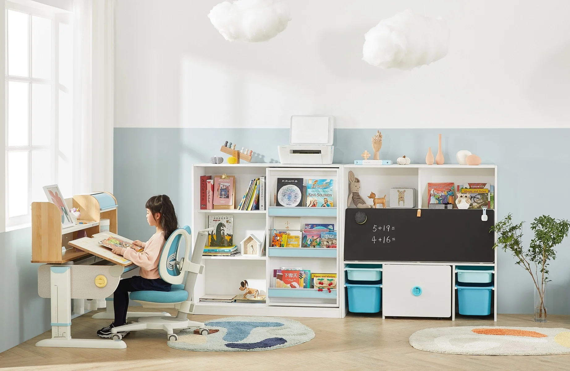 2M2KIDS Kids House Cabinets Wood Book Shelf Kids Storage Furniture Kids Bookshelf