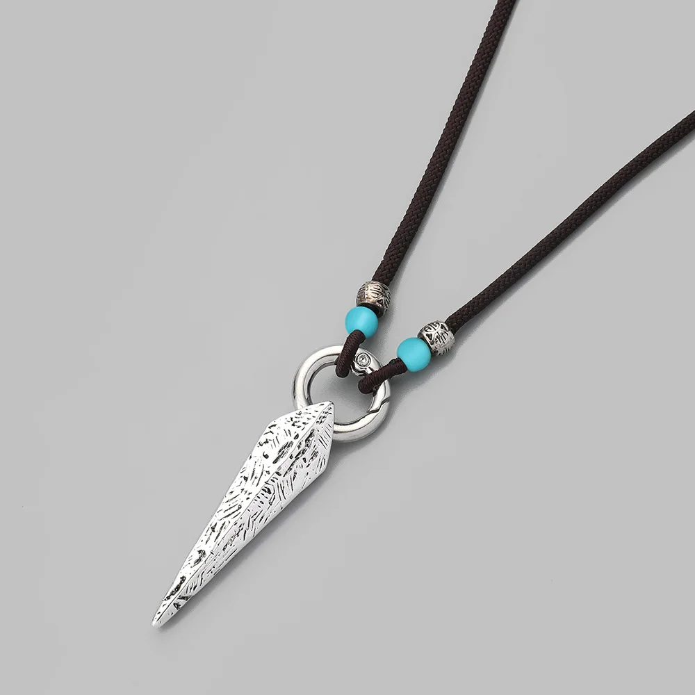 Cool Men Jewelry Black Rope Metal Retro Canine Teeth Pendant Necklace