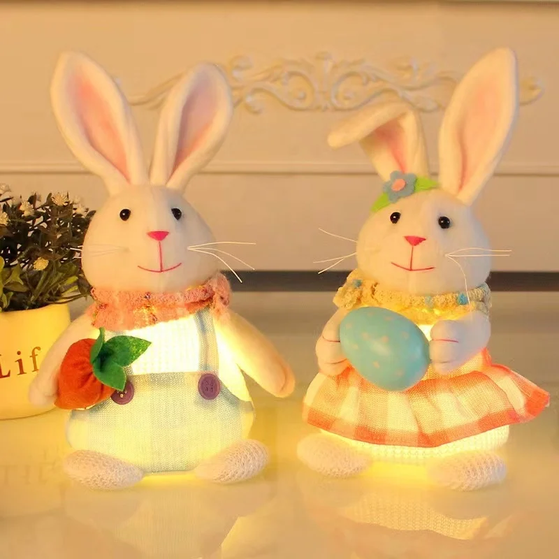 Easter Decorative Rabbit Luminous Rabbit Plush Doll Luminous Rabbit Doll Table Kitchen Room Spring Decoration