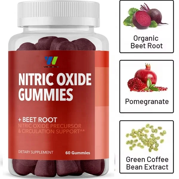 Sugar Free Nitric Oxide Beet Root Gummies  Heart Health Energy Boost Circulation Beet Root Chewables Gummies