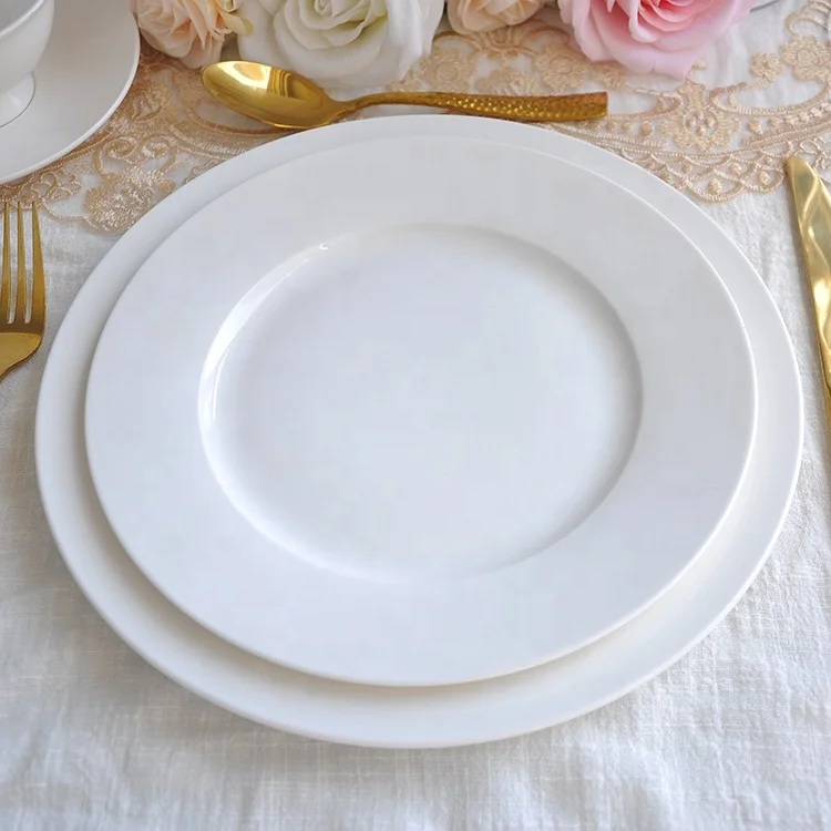 custom logo personalised printed decal white ceramic dinner plates bone china dishes set  for wedding